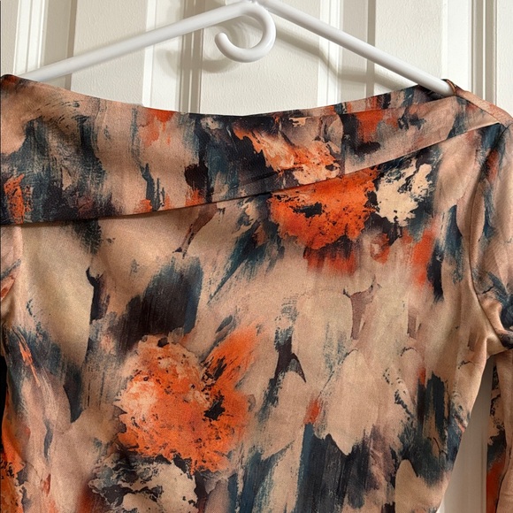 Commense Off-shoulder Wrap Long-sleeve Crop Top - Orange, Sandalwood and Black - Picture 2 of 8